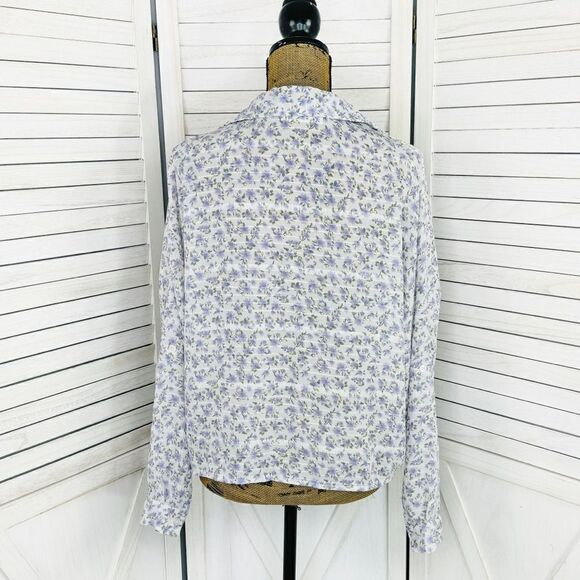 And Now This Floral Button Front Crop Utility Shirt Blouse White Purple Medium - Picture 6 of 14